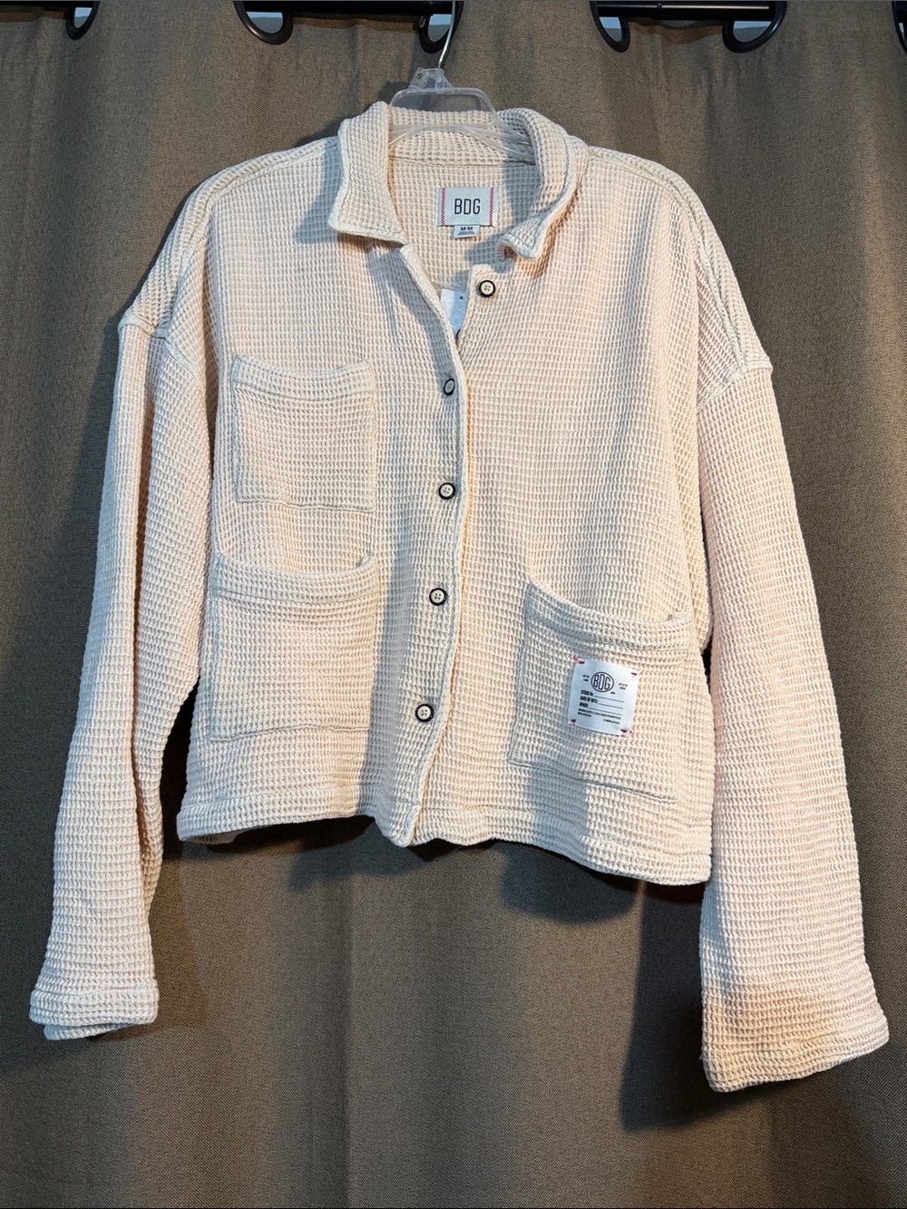 NWT BDG Cream 100% Cotton Waffle-Knit Utility Jacket SZ M R1